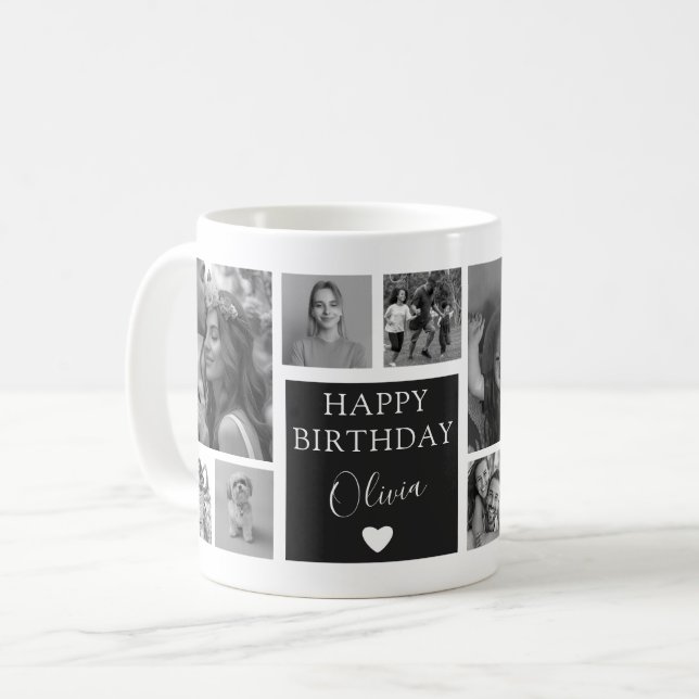 Mug Moderne Anniversaire Noir & Blanc 11 Photo (Devant gauche)