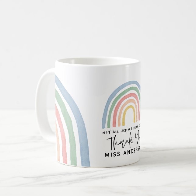 Mug Moderne aquarelle arc-en-ciel professeur merci cad (Devant gauche)