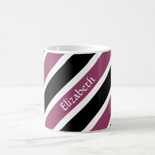 Mug Moderne bandes blanches noires violettes avec nom