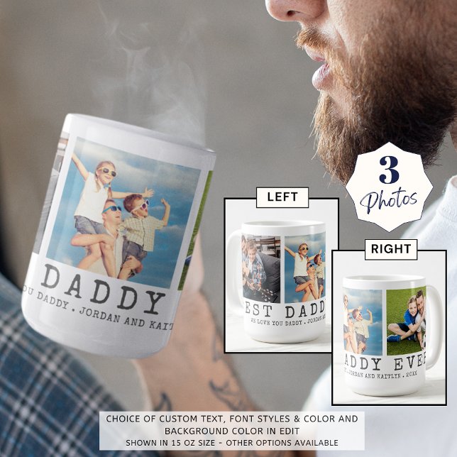Mug Moderne BEST DADDY EVER 3 Photos Personnalisées (Créateur téléchargé)
