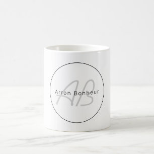 Mug Moderne Blanc Gris & Noir Nom Cool & Monogramme