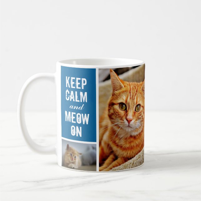 Mug Moderne Bleu Garder Calme Meow Sur Chat 7 Photo Co (Gauche)