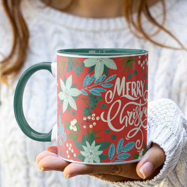 Mug Moderne Bold Floral Joyeux Noël (Modern Bold Floral Merry Christmas Mug)