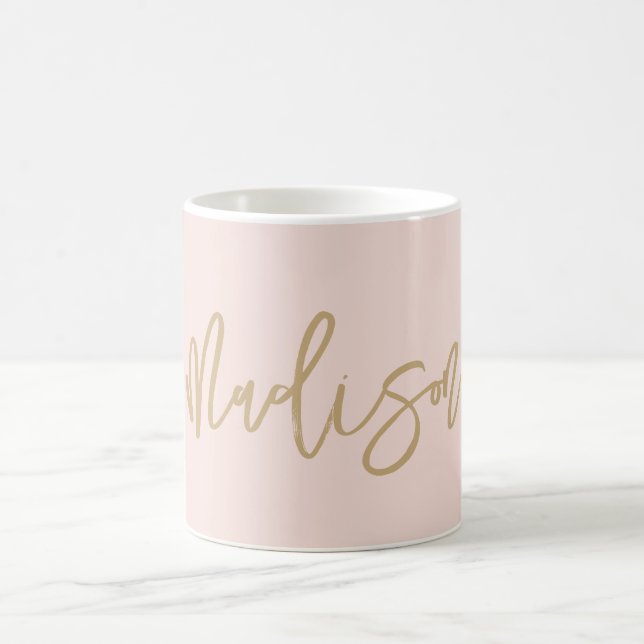 Mug Moderne Chic Blush Rose Or Monogramme Nom du scrip (Centre)