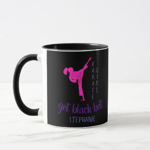 Mug Moderne Chic Fille Noir Rose Silhouette Karate