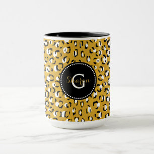Mug Moderne chic imprimé guépard or motif monogramme