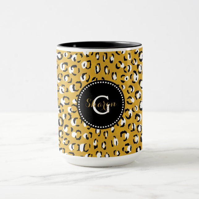 Mug Moderne chic imprimé guépard or motif monogramme (Centre)