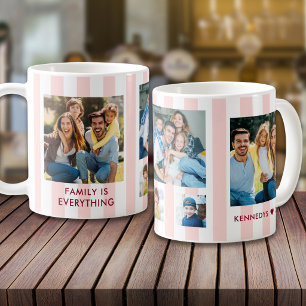 Mug Moderne Collage de 5 Photos de Famille en Rose