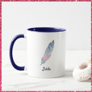 Mug Moderne Coloré Turquoise et rose plumes
