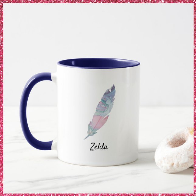 Mug Moderne Coloré Turquoise et rose plumes (Créateur téléchargé)