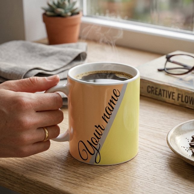 Mug Moderne couleur bloc personnalisée jaune vert pêch (Créateur téléchargé)