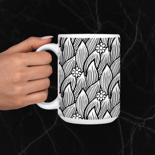 Mug Moderne & Cute noir et blanc Hippie Daisy Floral (Créateur téléchargé)