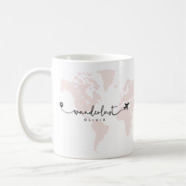 Mug Moderne Cute Wanderlust World Travel Script | Rose (Gauche)