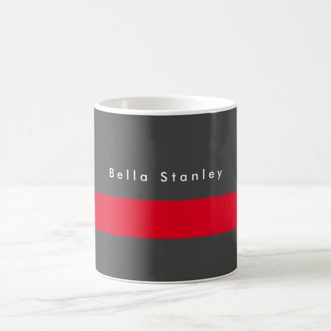 Mug Moderne Design Gris Rouge Votre nom (Centre)
