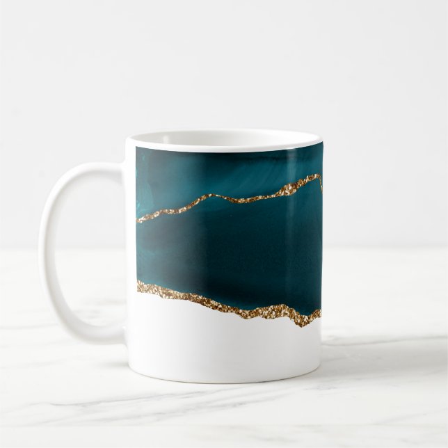 Mug Moderne Design Turquoise Agate & Gold Ribbon sur B (Gauche)