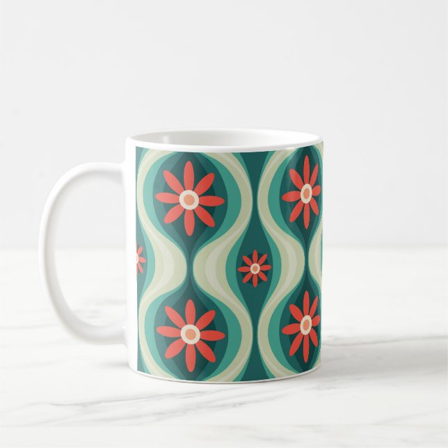 Mug Moderne du milieu du siècle : Fleurs orange Abstra (Gauche)