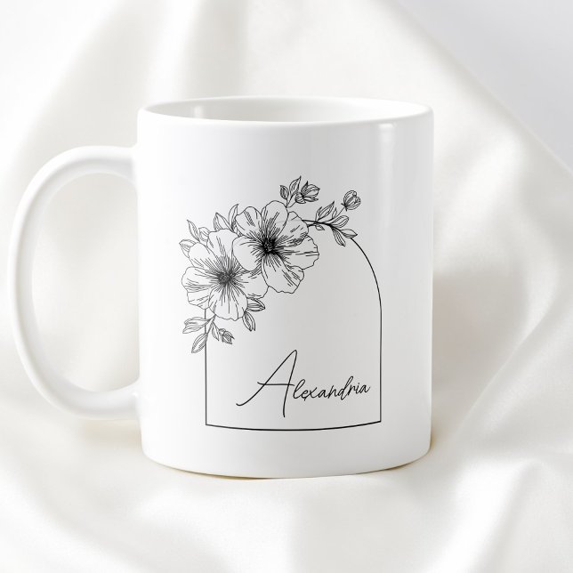 Mug Moderne Écriture Noire Belle Arche Élégante Floral (Modern Black Script Beautiful Arch Elegant Floral Coffee Mug)