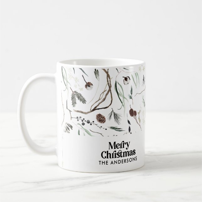 Mug Moderne élégant botanique de Noël rustique (Gauche)