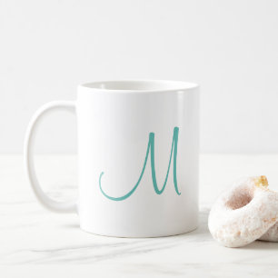 Mug Moderne Elegant Lumière Turquoise Blanc Initial Mo