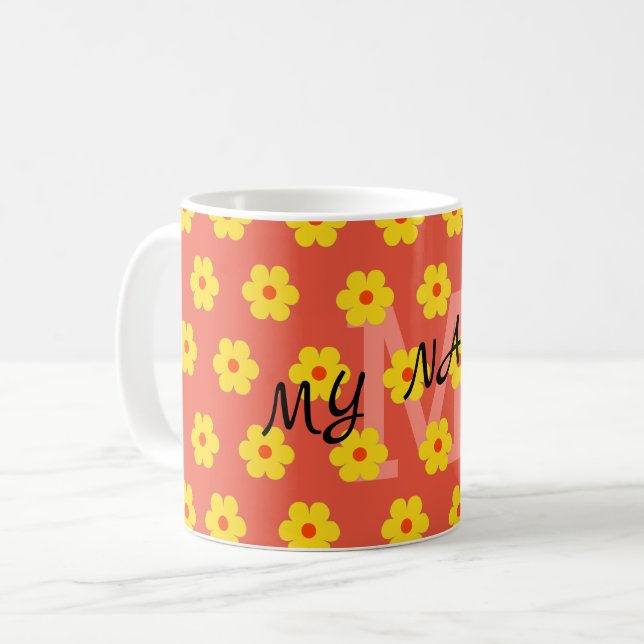 Mug Moderne élégant mignon rétro floral initial (Devant gauche)