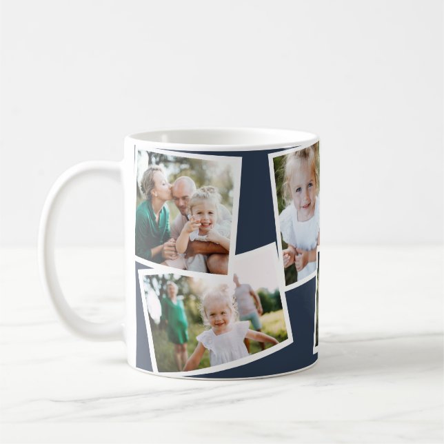 Mug Moderne élégant multi photo famille marine bleu (Gauche)