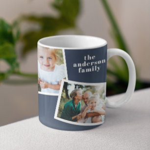 Mug Moderne élégant multi photo famille marine bleu