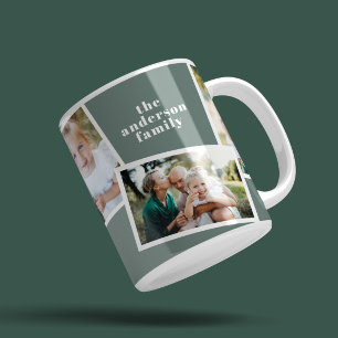 Mug Moderne élégant multi photo famille sauce vert