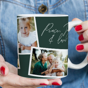 Mug Moderne élégant multi photo famille vert