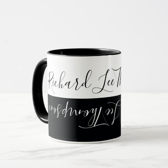 Mug moderne élégant noir blanc écriture manuscrite (Devant gauche)