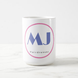 Mug Moderne et élégant Monogramme Bleu Coiffeur blanc
