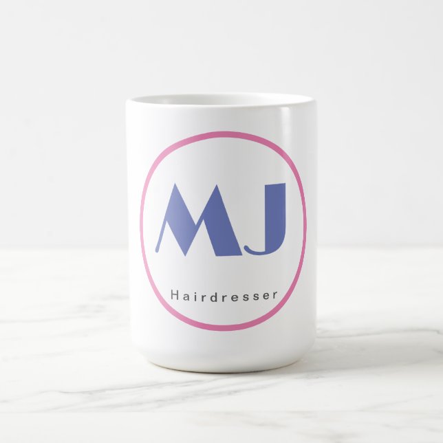Mug Moderne et élégant Monogramme Bleu Coiffeur blanc (Centre)
