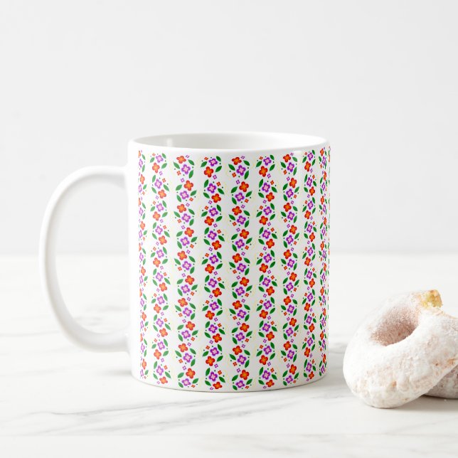 Mug Moderne Floral Vibrant Sans Couture Botanique Lumi (Avec donut)