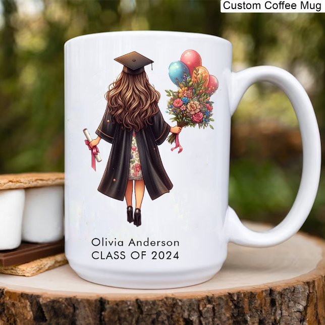 Mug Moderne Graduate Girl Aquarelle Graduation Café (Modern Graduate Girl Watercolor Graduation Coffee Mug)