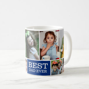 Mug Moderne Meilleur Papa Ever 10 Photo Collage Bleu