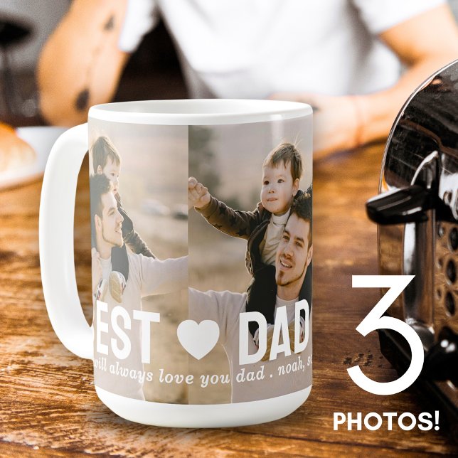 Mug Moderne Meilleur Papa Ever 3 Photo Collage Coeurs  (Créateur téléchargé)
