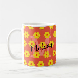 Mug moderne milieu de siècle mignon rétro floral initi