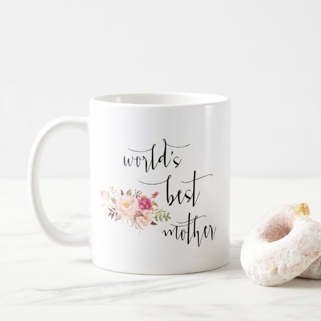 Mug Moderne minimal Blush Floral World la meilleure mè (Avec donut)