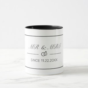 Mug Moderne minimaliste blanc M. et Mme Anniversaire