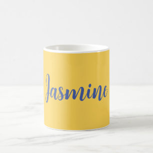 Mug Moderne minimaliste Bleu Jaune Ajouter Votre Nom