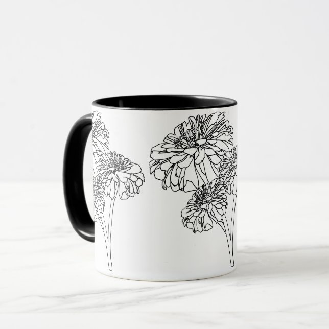 Mug Moderne minimaliste fleurs blanches noires (Devant gauche)
