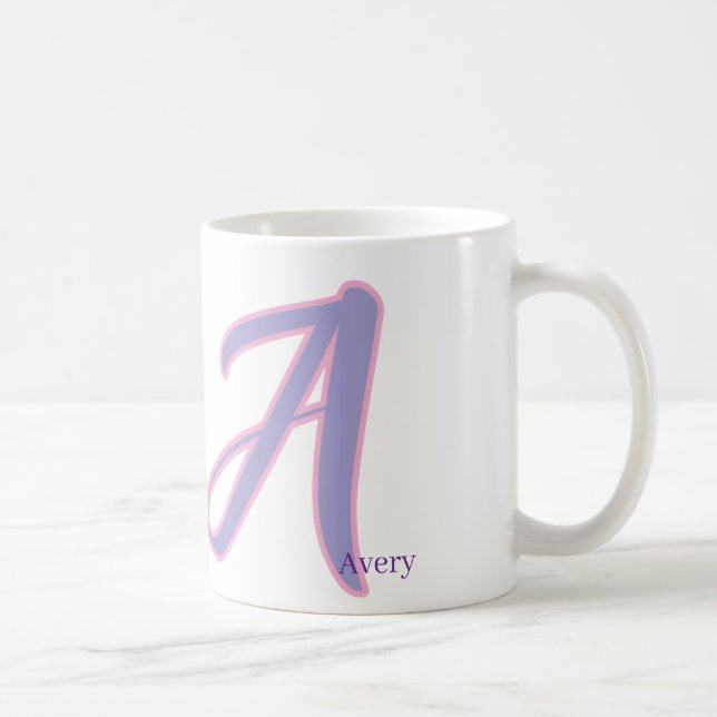 Mug Moderne Monogramme de Nom Personnalisé Rose & Viol (Droite)