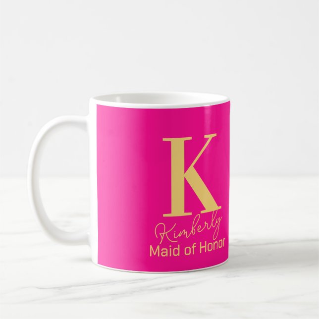 Mug Moderne Monogramme Demoiselle d'Honneur Rose Chaud (Gauche)