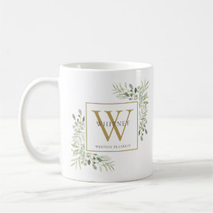 Mug Moderne Monogramme Doré de Verdure Élégante