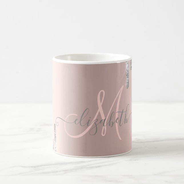 Mug Moderne Monogramme en Paillettes d'Argent avec Cou (Centre)