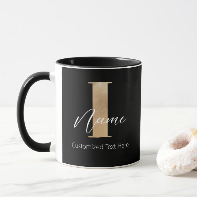 Mug Moderne Monogramme Initiale I & Nom Personnalisé (Avec donut)