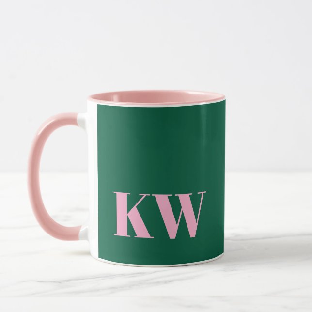 Mug Moderne Monogramme Initiales Personnalisées Rose V (Gauche)
