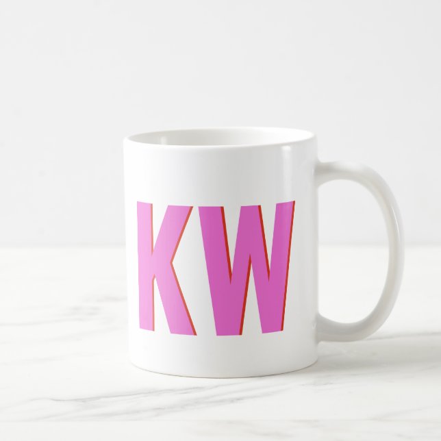Mug Moderne Monogramme Personnalisé Rose Rouge Ombre (Droite)