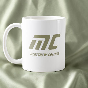 Mug Moderne Monogramme Vert Nom Texte Minimal Hommes