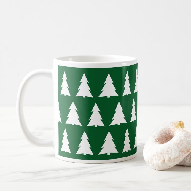 Mug Moderne motif d'arbre de Noël vert blanc (Avec donut)