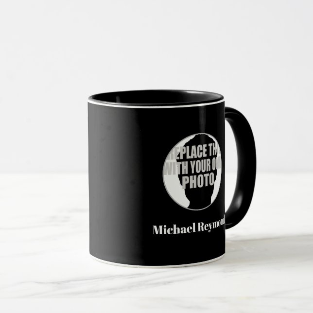 Mug moderne noir blanc nom & initiales avec photo (Devant droit)